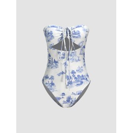 CIDER One Piece Swimsuit Women Floral Halter Cutout High Cut Crisscross Bathing Suit Vacation Swimwear