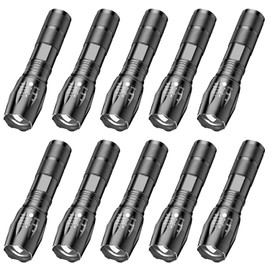 MVIOCS Tactical Flashlights 10 Pack, Bright Zoomable LED Flashlights with High Lumens and 5 Modes, Waterproof Portable Pocket Flash Light for Emergency, Camping, and Outdoor Use