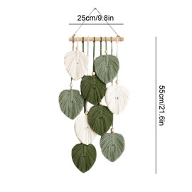 champracer Macrame Wall Hanging Boho Decorative Macrame Tapestry with Wooden Beads and Green Leaves Tapestry Handmade Tapestry for Bedroom Living Room Children's Room Wall Decoration