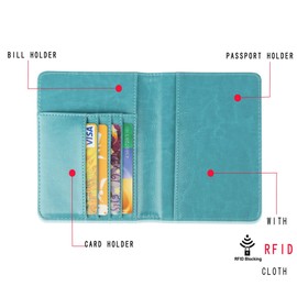 Passport Holder Travel Cover Case - Nathalie Leather RFID Blocking Wallet for Passport (Green)