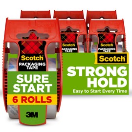 Scotch Scotch Sure Start Packing Tape, Clear, Quiet Unwind and Easy Start, 1.88 in. x 22.2 yd., 6 Tape Rolls with Dispensers