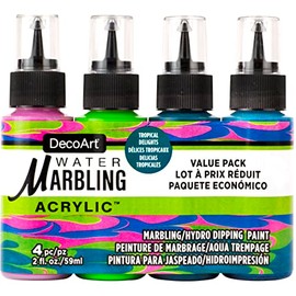 DecoArt LLC Water Marbling 4ct 2oz Delights Craft, Pink, Yellow Green, Aquamarine and Tropical Blue