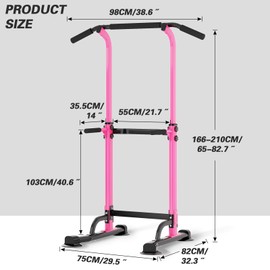 soges Power Tower Pull Up Bar Station, Free Standing Pull Up Rack Dip Station for Home Gym, Height Adjustable Home Strength Training Fitness Workout Equipment, Pink