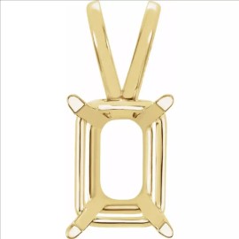 JewelryMaven 7mm x 9mm Emerald Cut 10k Yellow Gold Basket 4 Prong Pendant Setting Mount USA