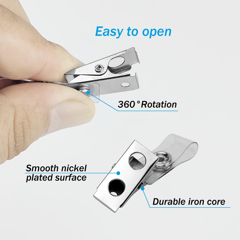 10 Pcs Metal Badge Clips with Clear PVC Straps, Name