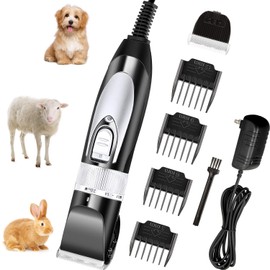Mudder Electric Goat Clipper 12V High Power Dog Shaver Clipper for Grooming Low Noise Plug-in Pet Trimmer Grooming Clipper with 4 Guide Comb 1 Replacement Cutter Head 1 Cleaning Brush (Black)