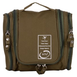 Iktu Multifunction Unisex Zipper Toiletry Bag Travel Organizer Hanger Storage Waterproof Makeup Pouch Cosmetic Case (Olive Green), Green, 22.5 cm x 5.5 cm x 22.5 cm, Travel Accessories