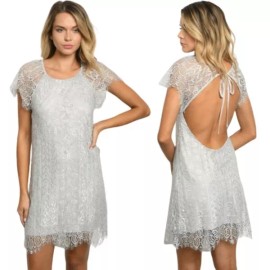 Signature 8 Lace Scoop Neck Dress Gray Small NEW