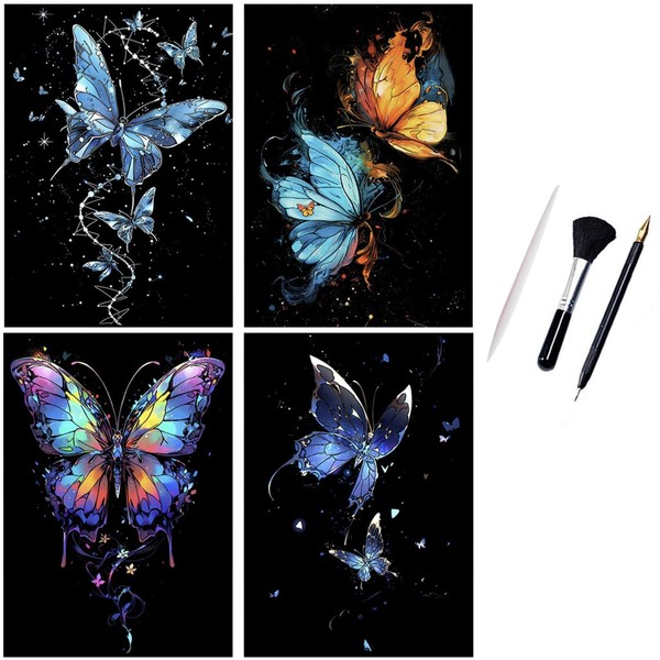 ShipeeKin 4 x Luminous Scratch Pictures, 290 x 210 mm,