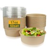 PakTalk 50 Pack Disposable Salad Bowls with Lids, 17oz Round
