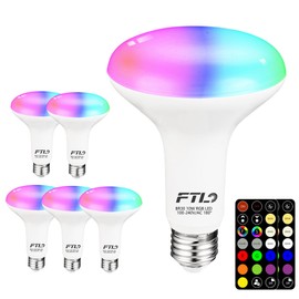 FTL BR30 LED Color Changing Light Bulbs with Remote Control, 10W Dimmable Led Flood Light 65W Equivalent, 2700K-6000K, 30 Colors RGB Colored Light Bulbs, Timer, for Recessed Can Lighting, 6-Pack