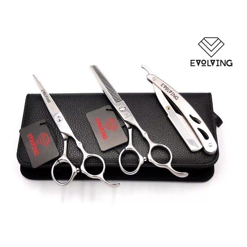 EVOLVING Kit Tijeras Silver 6 Pulgadas Barbero Estilista Evolving