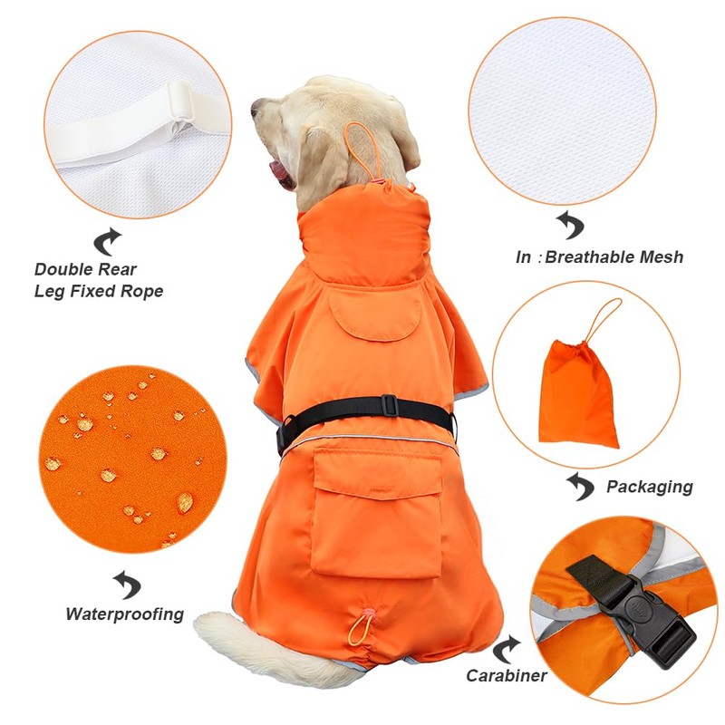 KOOGAL Dog Raincoat Waterproof Dog Rain Coat with Hoodile, Reflective