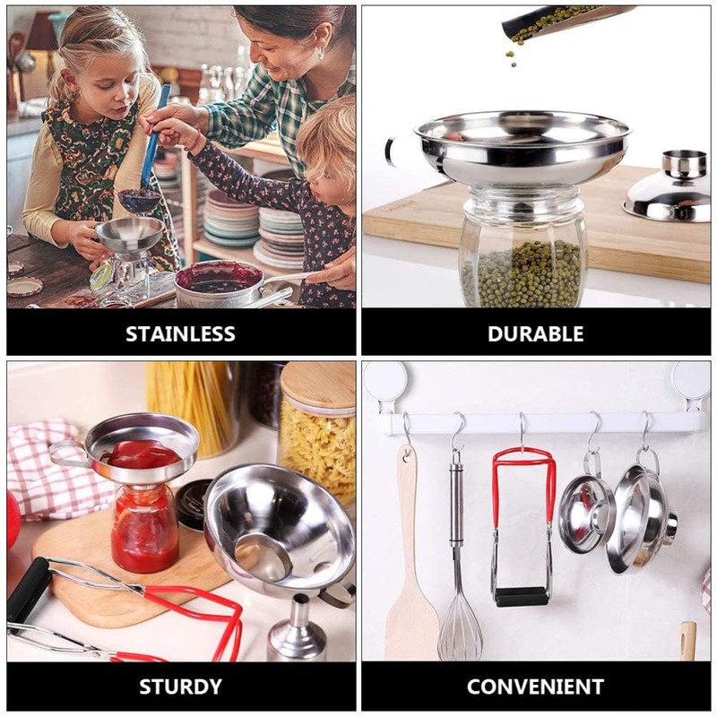 Stainless Steel Canning Funnel Set, Jar Funnel Lifter with Grip