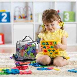 Toy Zippered Blocks Set Storage Bags for boy girls - 4PC Large PVC Storage Organizer Bags with Mesh Side Pockets for Puzzle, Clay, Book, Small Models and Mini Plush Toys 9”x3”x11.8” (Grey)