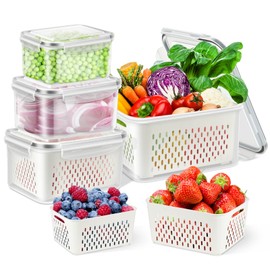 TBMax Fruit Storage Containers for Fridge Organizers and Storage, 4 Pack Large Produce Saver with Airtight Lid & Colander for Berry Lettuce Salad Vegetable Storage, Refrigerator Organizers