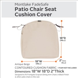 Classic Accessories Montlake Water-Resistant 18 x 18 x 2 Inch Square Outdoor Seat Cushion Slip Cover, Patio Furniture Chair Cushion Cover, Antique Beige