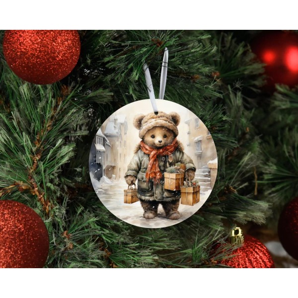 Twisted R Design Christmas Bear Ceramic Christmas Ornament, Christmas Tree