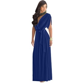 KOH KOH Womens Long Semi-Formal Short Sleeve V-Neck Full Floor Length V-Neck Flowy Cocktail Wedding Guest Party Bridesmaid Maxi Dress Dresses Gown Gowns, Cobalt/Royal Blue L 12-14