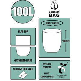 100L x 20 Heavy Duty Compostable Food Waste Sacks - Compost Bag Food Waste Bin Liners - EN 13432 - Compost Bags with Composting Guide - 100 Litre