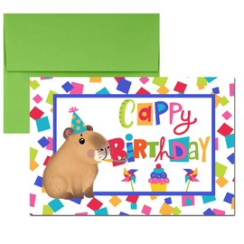 Cappy Birthday Capybara Themed Pun Single (1) All Occasion Blank Birthday Card To Send To Friends & Family, 4"x 6" (when folded) Fill In Greeting Note Card by AmandaCreation