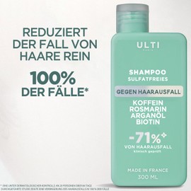 Ulti Paris Anti-Hair Loss Shampoo 300 ml | Caffeine, Rosemary, Argan Oil and Biotin | Sulphate Free - 71% Reduction of Hair Loss | Made in France