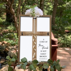 A Cord of Three Strands Wedding Sign 15"X10" Unity Cross Braid for Wedding Ceremony Ideas Wood Frame for Couple Anniversary Religious Christian Marriage Gifts Decor Ecclesiastes 4:9-12 (Wood)