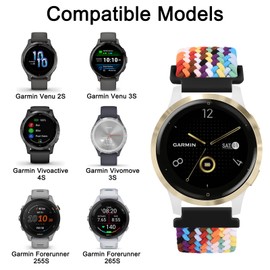 Braided Bands for Garmin Venu 3S / Venu 2S / Vivoactive 4S / Vivomove 3S Watch Bands, 18mm Quick Release Magnetic Nylon Replacement Strap for Garmin Forerunner 255s/265s Women Men (Rainbow)