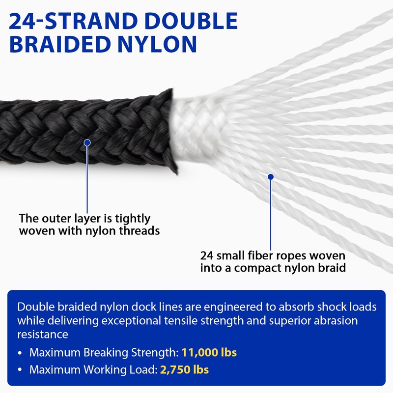 Boat Dock Lines Marine Rope - 5/8" x 15ft with