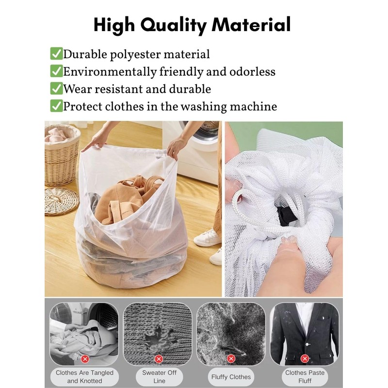 3 Pcs Mesh Laundry Bags with Drawstring,Washing Bags for Washing