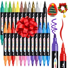 TBC The Best Crafts 24 Colors Dual Tip Acrylic Paint Markers,Waterproof, Non-Toxic, odorless, Suitable for Paper, Pottery, Stones, Backpacks, Glass, Christmas Gifts