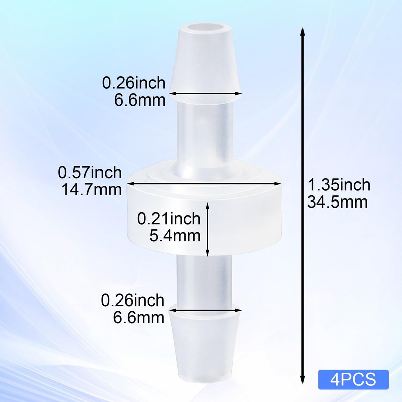 PAGOW 1/4 Inch Check Valve, 4 Packs 6mm One-Way Barb