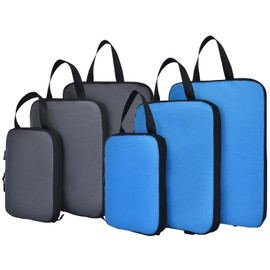 YZAOLL 3 Set/6 Set/7 Set Compression Packing Cubes Travel Accessories Expandable Packing Organizers,Travel Essentials for Carry on 6 Set GrayBlue