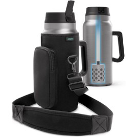 Rangland Filtered 64 oz Tumbler with Handle and Carrier Bag - Insulated Wide Mouth Water Bottle with Ahlstrom Filter System, Spill-proof Straw Lid and Padded Shoulder Strap (Stainless Steel)