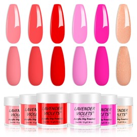 Lavender Violets 6 Colors Dip Powder Nail Set Starter, Neon Pink Red Fast Drying Acrylic Dipping Powder Set Shimmer Orange Bright Purple for Acrylic Dip Nail Art Designs JS208