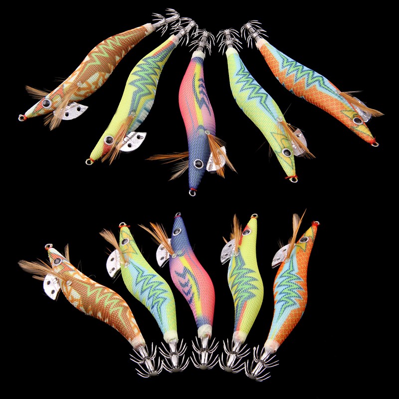 Fishing Squid Lures Kit 10pcs Luminous Squid Jig Shrimp Lure
