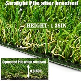A AYOHA HOME&GARDEN AYOHA Artificial Turf 4 ft x 6 ft with Drainage, 1.38 Inch Realistic Fake Grass Rug Indoor Outdoor Lawn Landscape for Garden, Balcony, Patio, Synthetic Grass Mat for Dogs, Customized