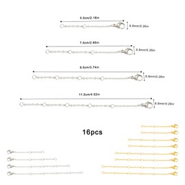 16-Piece Chain Extension Set, Gold Silver Necklace Extende for Necklace, Bracelet, Anklet, Adjustable Necklace Chain Extension for Jewellery Making (2/4/6/8 Inch), stainless steel