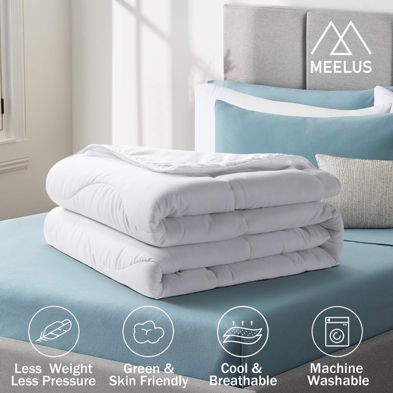 MEELUS Lightweight Comforter Cooling White, All Season Duvet Insert Breathable
