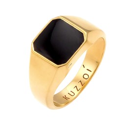 Kuzzoi Golden Signet Ring Men's Ring Octagon with Black Enamel in 925 Sterling Silver Gold-Plated 10 mm Wide Men's Gold Ring Polished in Ring Size 60 - 66, 0610512720, Sterling Silver Sterling silver