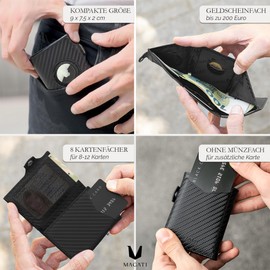 MAGATI Slim Wallet mit AirTag Hülle, ohne Münzfach, RFID-Schutz - Mini Geldbörse Herren & Damen klein - il Santo Kartenetui - Kartenhalter Einkaufswagenchip-Fach Portemonnaie, Carbon