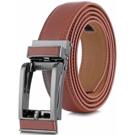 Mio Marino Mens Ratchet Belt with Open Linxx Leather Dress Belt Buckle, Enclosed in an Elegant Gift Box - Trimmed Linxx - Tan - Adjustable from 38" to 54" Waist