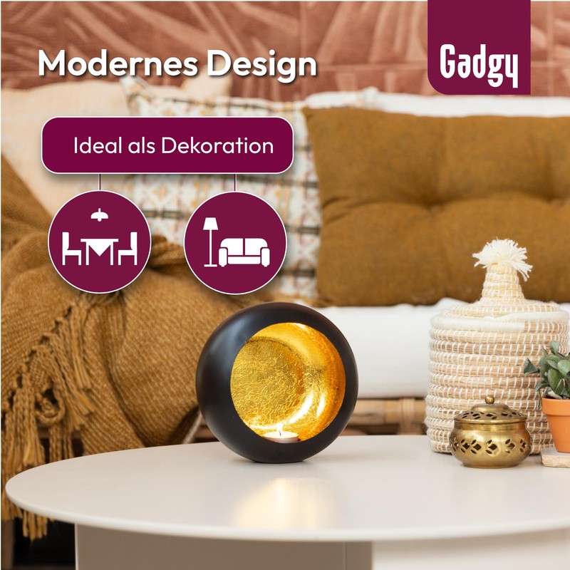 Gadgy Tea Light Holder Black Gold - Lantern Dining Table