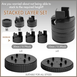 Bed Risers, Adjustable Furniture Risers - 1.5in to 3in Height, Durable Plastic, Supports 1500 Lbs, Non-slip, Shock and Noise Reduction, Compatible with Chair Legs, Refrigerator, Washing Machine Black