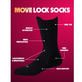 Move Compression Lock Socks - Basketball Sports Crew socks with Shock Absorption, Anti-Blister, Moisture Wicking-25-35mmHG (US, Large, Black)