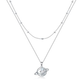 HUKKUN Space Planet Layered Necklace 925 Sterling Silver Space Galaxy Necklace Jewellery Gifts for Women