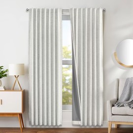 Joydeco 100% Blackout Curtains 120 inches Long White Linen Curtains 2 Panels Set Burg for Bedroom Living Room Black Out Darkening Thermal Insulated Back tab Rod Pocket(52x120 inch,Greyish White)