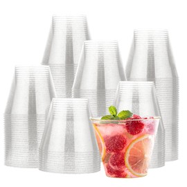 MATANA 120 Silver Plastic Cups, 9oz Glitter Silver Cups, Clear Disposable Cocktail & Punch Cups for Parties and Weddings