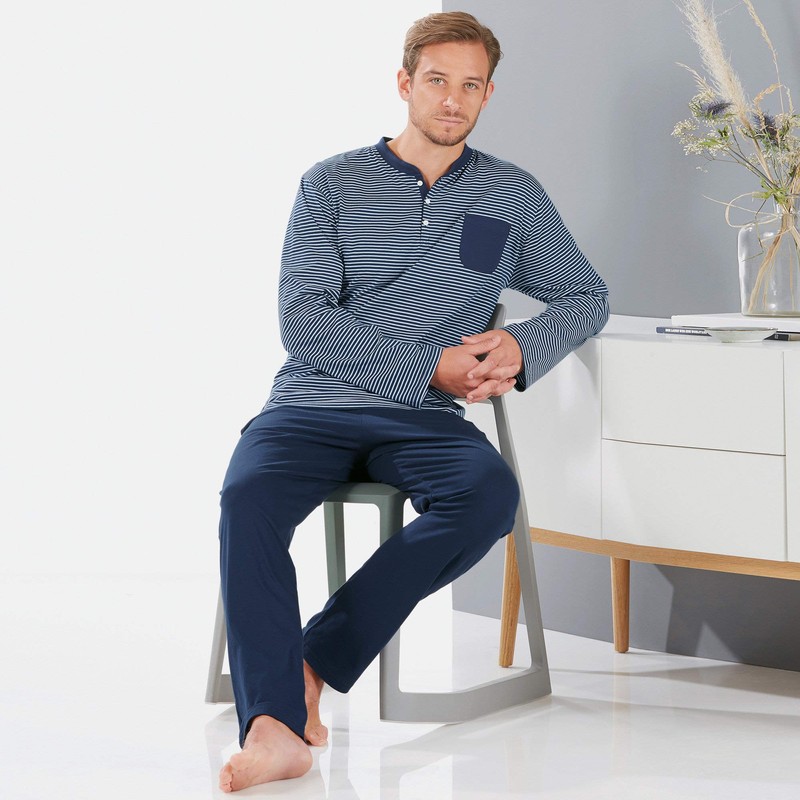 Erwin Müller Men's Single Jersey Pyjamas, navy
