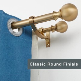 Double Curtain Rods for Window 48-84 Inch, Adjustable Double Drapery Rod with Round Finials, 1-Inch Front and 5/8 Inch Back Double Curtain Rod, Warm Gold Double Window Rods